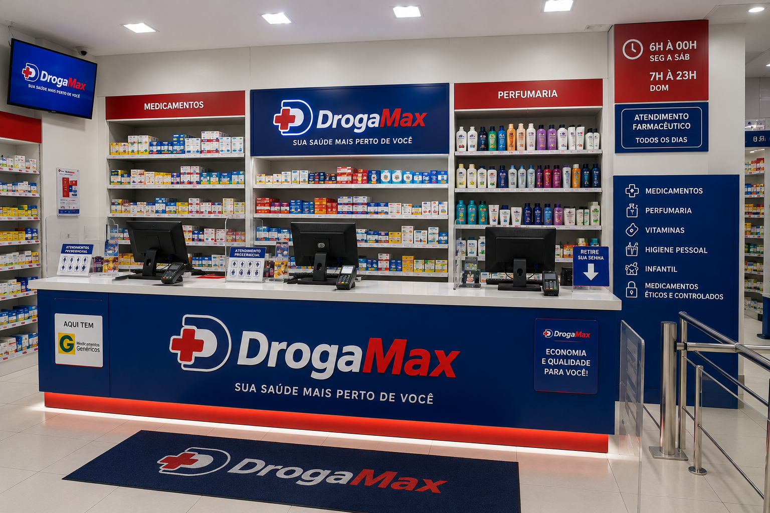 Corredor com ampla variedade de produtos de saúde e bem-estar